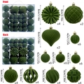 Set di palline di Natale floccate verde scuro in dimensioni 4cm, 6cm e 8cm con varie trame - Verde Militare
