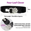 Women's 5cm wide black elastic belt with crystal clover buckle and faux croc leather - Lucky Clover Style (Black)