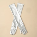 Sliver patent leather 50cm long gloves with shiny metallic finish for cosplay - Silver