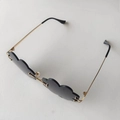 Cloud-shaped rimless sunglasses with black lenses and golden metal temples for parties - 8109 Cloud Shape Gold Frame Grey Lens