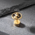 Macro view of 0.92cm gold skull earring with black enamel and top hat detail - Retro Figure Relief Style (S181)