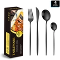 4-piece set of matte black stainless steel cutlery including knife fork and spoons - 4-Piece Set (with Gift Box) / Black