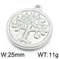 Silver stainless steel tree of life round pendant with embossed design and 25mm diameter - Silver Blooming Tree of Life Style (KLJ5826-Z)