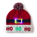 Red Christmas LED beanie with HO HO HO knit pattern and colorful glowing lights - Belt HO HO HO Christmas Hat
