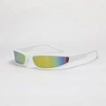 Y2K futuristic narrow white frame sunglasses with vibrant colorful gradient lenses - White Frame Red Mirrored Lens
