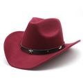 Close-up of wine red wool felt cowboy hat featuring silver star studs on a leather band - M (56-58cm) / Burgundy