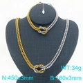 Two-tone mixed gold and silver knot necklace and bracelet set with geometric links - 3mm Two-tone Gold/Steel (KS226908-Z)