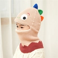 Kids warm knit hooded scarf with cute dinosaur spikes and ear protection in beige - One Size / Dinosaur Beige