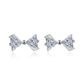 Sparkling silver bow stud earrings featuring triangular clear cubic zirconia stones - Bow White Zircon Silver (JED021)