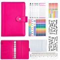 Rose red A6 PU leather budget binder set with budget sheets and zipper pockets - Luxury Set-Rose Red