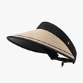 Visiera parasole donna a contrasto nero e beige con tesa intrecciata e cinturino regolabile - Regolabile / Nero Cachi (24H107)