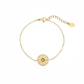 Elegant gold-tone starburst compass bracelet with yellow gemstone center on white background - Yellow Eight-pointed Star (B2557-GO-Y)