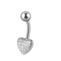 Close-up of heart-shaped belly button ring with sparkling AAA cubic zirconia crystals - Silver Heart Rhinestone JE0428A