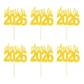 Lot de 6 décorations de cupcakes dorées pailletées 'cheers to 2026' pour le Nouvel An - cheers to 2026 / Lot de 6 / Or