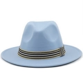Light blue wool fedora hat with a striped band shown on a clean white background - Sky Blue
