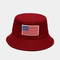 Close-up of the high-quality US flag embroidery on this dark red cotton bucket hat - M (56-58cm) / Burgundy
