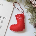 Red felt Christmas stocking ornament with white star embroidery and hanging rope - Boots / 8.5x9.5cm / Red