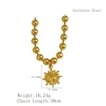 Collier à billes en acier inoxydable doré avec un pendentif soleil de style vintage - Doré