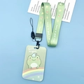 Lindo portatarjetas de rana verde para estudiantes con cordón impreso a juego - Rana de Arcoíris + Cordón Largo