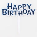 Blue metallic Happy Birthday cake topper with white backing and sleek plastic stand - No.12 Blue