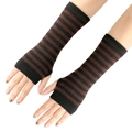 Striped knit fingerless arm warmers in black and dark coffee brown stripes - One Size / Coffee & Black Stripes