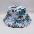 Detailed close-up of summer sun hat with colorful tropical leaf pattern on white cotton - M (56-58cm) / White Base Multicolor Floral Print (10#)