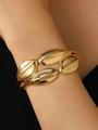 Statement wide gold chunky bracelet with organic leaf-like modules and polished mirror finish - Leaf Shape Bangle (9276) / KC Gold