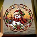 Acrylic Christmas ornament featuring a cute snowman illustration and red plaid scarf - 15x15cm / Plaid Scarf Snowman
