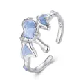 Adjustable S925 sterling silver snowflake ring with light blue enamel and white zircon - Liquid Snowflake Mountain Open Ring (SCR1090-E)
