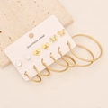 Detail of 7 pairs gold stainless steel earring set featuring butterfly and heart studs - 1#Heartbeat