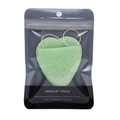 Macro detail of heart-shaped green face sponge in professional hanging pouch packaging - Heart Shaped / Green