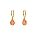 Minimalistische goldene Tropfenohrringe mit rosa Katzenaugenstein und Perlenrand - Rosa