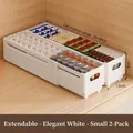 Set of 2 white adjustable storage bins, length 28-48cm, for small cabinet organizers - Small/2 Pack / Elegant White