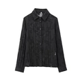 Camicia nera trasparente a maniche lunghe con texture floreale e pieghe verticali - XS / Camicia Jacquard Trasparente