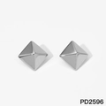Polished silver geometric pyramid stainless steel stud earrings model PD2596 - 3D Pyramid Shape (PD2596)
