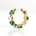 Adjustable golden C-shaped ring with emerald and clear square-cut cubic zirconia stones - Adjustable Open / Green and White Zirconia