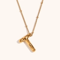 3D balloon letter T pendant necklace in 18K gold plated stainless steel with bead chain - Gold-T