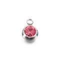 6mm silver stainless steel pendant with round faceted pink birthstone charm - Pink - Steel Color