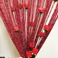Sparkling red silver wire fringe curtain decorated with artificial rose flowers - Burgundy