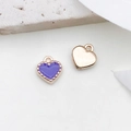 Purple enamel heart charm pendant with gold beaded edges for DIY jewelry making - Small Heart (8x8mm)