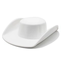 Dettaglio di cappello in feltro di lana bianco con tesa larga e cuciture rifinite - M(56-59CM) / Bianco