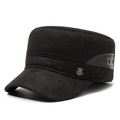 Gorra militar de lana marrón oscuro para hombre con insignia de metal y orejeras - Ajustable / café
