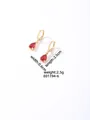 Elegant gold earrings featuring teardrop red zircon stones in a four-claw setting - Gold Hoop + Dark Red Gemstone (E01194-6)