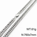 Collier gourmette en argent poli avec fermoir mousqueton, taille 760x7mm et poids 61g - 7mm x 760mm