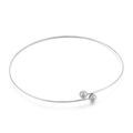 Collar rígido minimalista de acero inoxidable plateado con dos cuentas de metal - Estilo Abierto de Bola / Color Acero (KN20732-Z)
