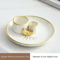 Elegante vassoio per aromaterapia in ceramica bianca con bordo dorato e porta incenso a luna - Vassoio Palo Santo [Luna] - Bianco Elegante