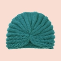 Peacock green bohemian knit turban hat for women with a unique front cross knot design - One Size / Aqua Blue