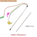 Interactive cat wand with orange rod and triple feather tassels in pink and yellow colors - Orange Rod Triple Tube Wand