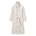 Classic cream double-breasted trench coat with waist belt and stand collar for women - S / Off White