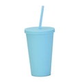 Matte light blue double-layer plastic straw cup in 16oz size with matching lid - 450ml / Sky Blue E